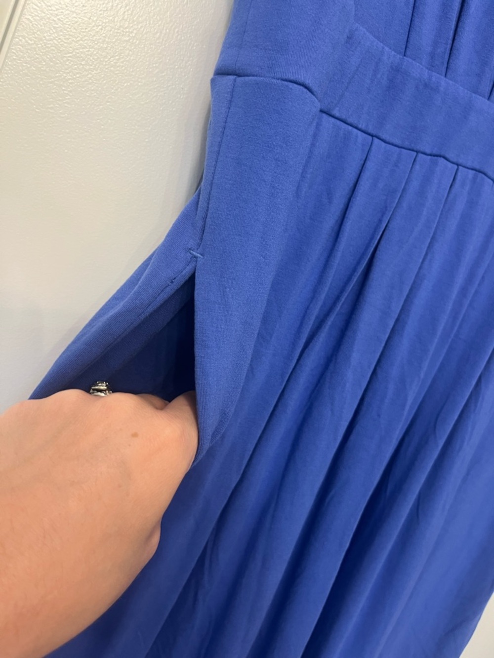 Chicos Classic Blue Dress Pleated Sleeves and Waist Knee Length Pockets Sz 12/14 - Picture 5 of 15